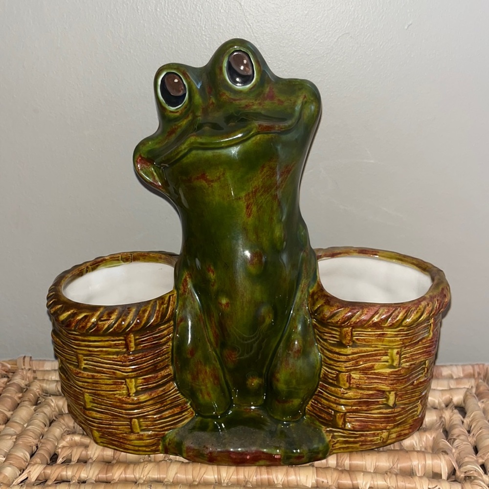 Vintage Ceramic Frog with Duel Planters